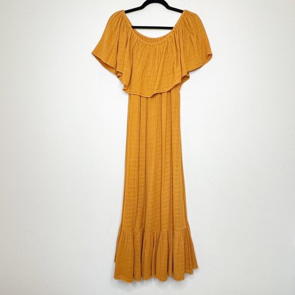 Anaak Off the Shoulder Freya Maxi Dress Boho Gauze Golden Mustard Size 2 (M) - Picture 2 of 11
